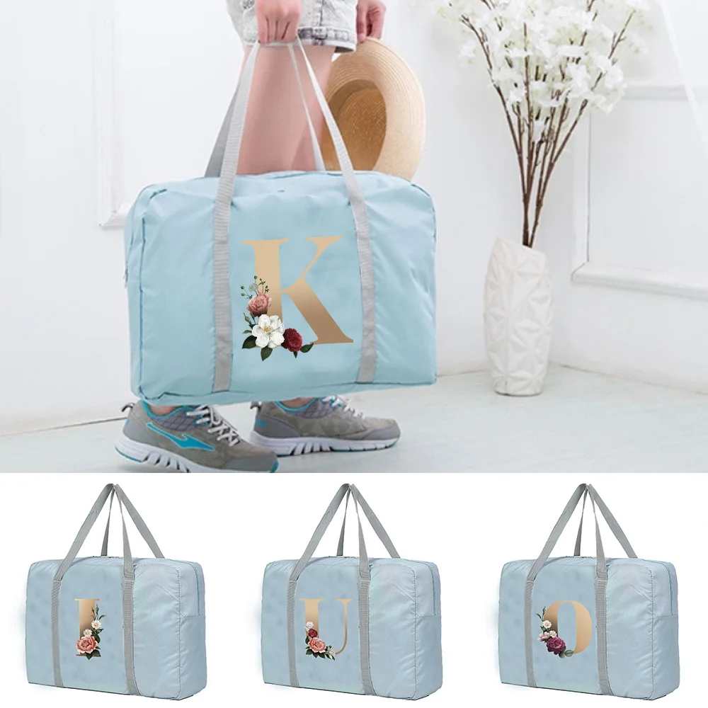 Large Capacity Travel Bag Unisex Organizers Foldable Luggage Handbags  Clothes Storage Duffle Carry on Bags Gold Lettern Series