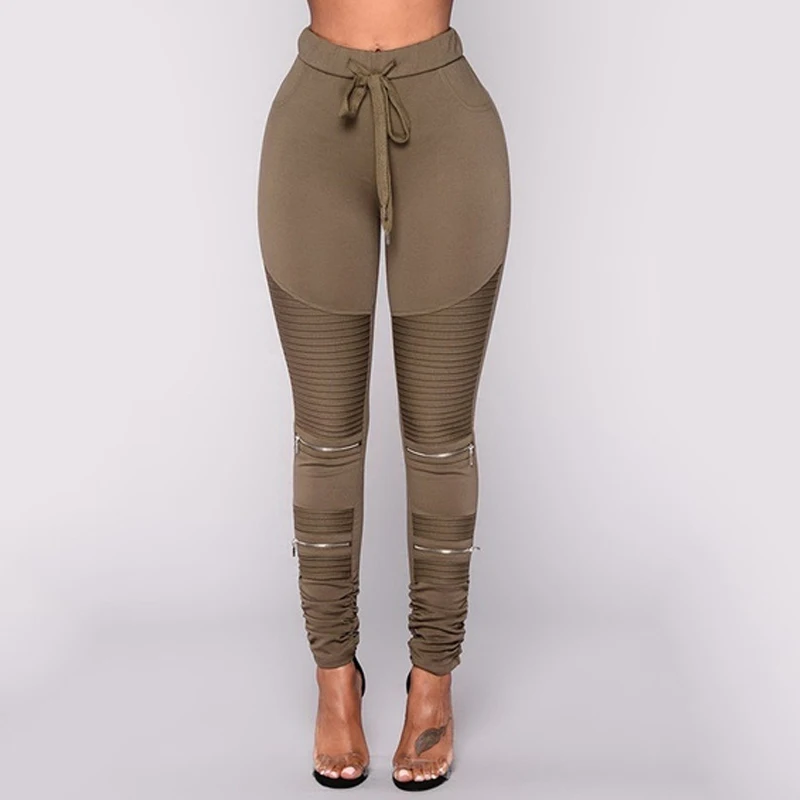 

Skinny Pants Women High Waist Tight Long Pants Fashion Casual Zipper Design Stretchy Trousers Stacked Pants