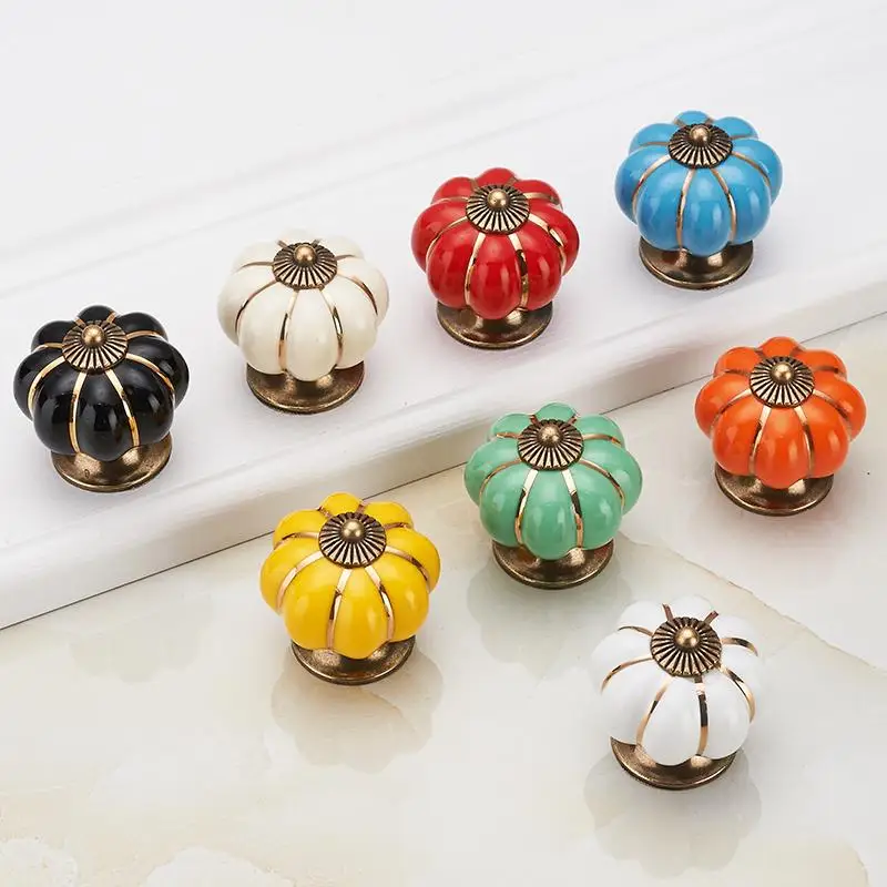

NAIERDI Pumpkin Ceramic Handles 40mm Drawer Knobs Cupboard Door Pulls Furniture Handle