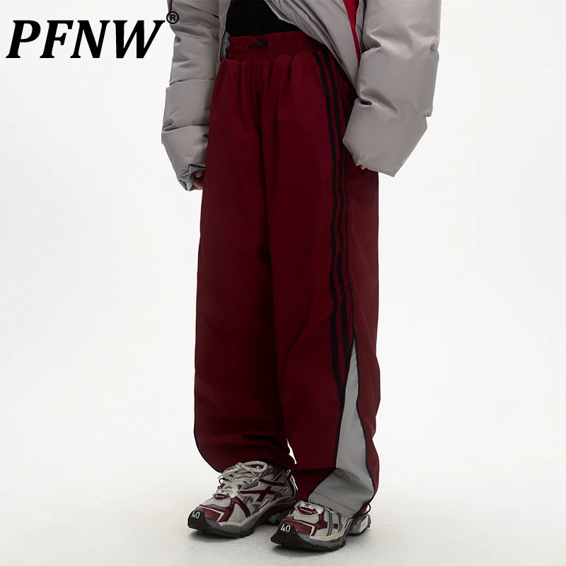 

PFNW Spring Summer Men's Tide Striped Drawstring Straight Casual Pants Baggy Sweatpants Chic Contrast Outdoor Trousers 12A8462