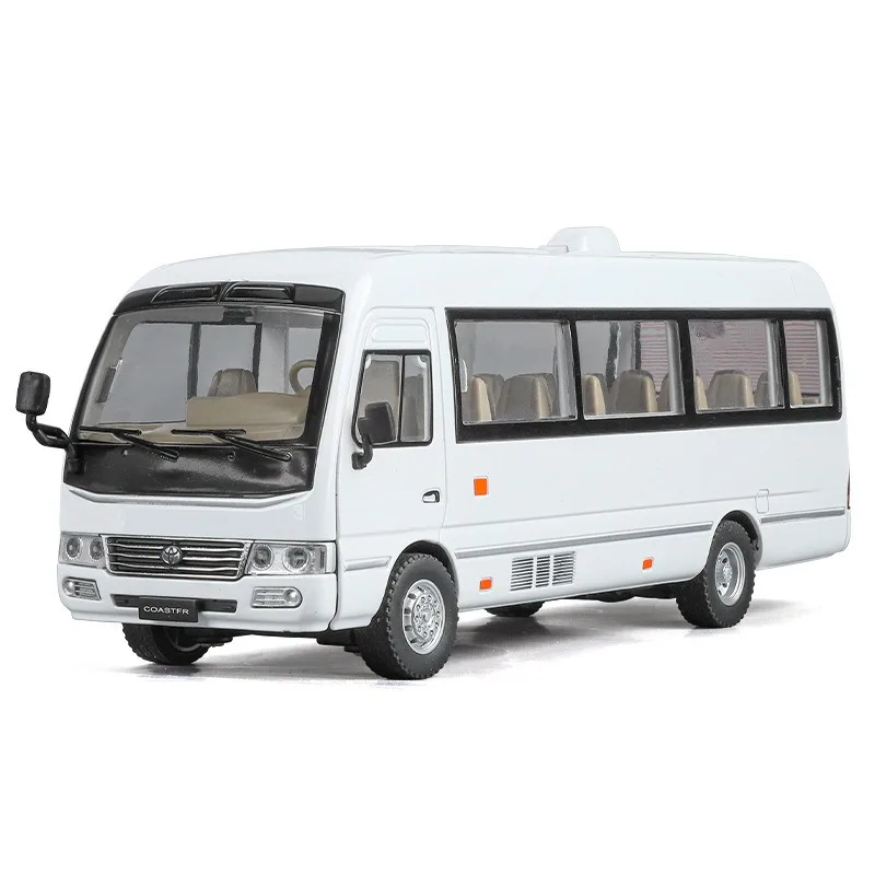 Simulation 1:24 Toyota Coaster Bus Alloy Model Sound and Light Pull Back Toy Car Collection Miniature Voiture Children Boy gift