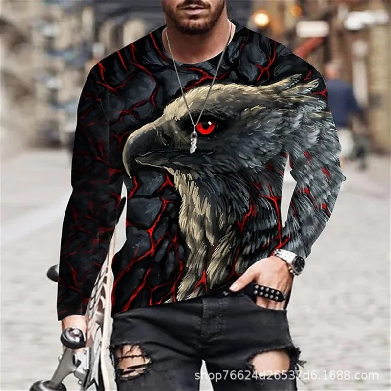 Camiseta Con Estampado 3D De águila Para Hombre, Camisa De Manga Larga...