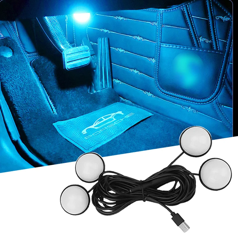 

Car LED Foot Ambient Lights 3 Colors Auto Home Party Atmosphere Decorative Star Bulb Car Interior One with Four Night Lamp