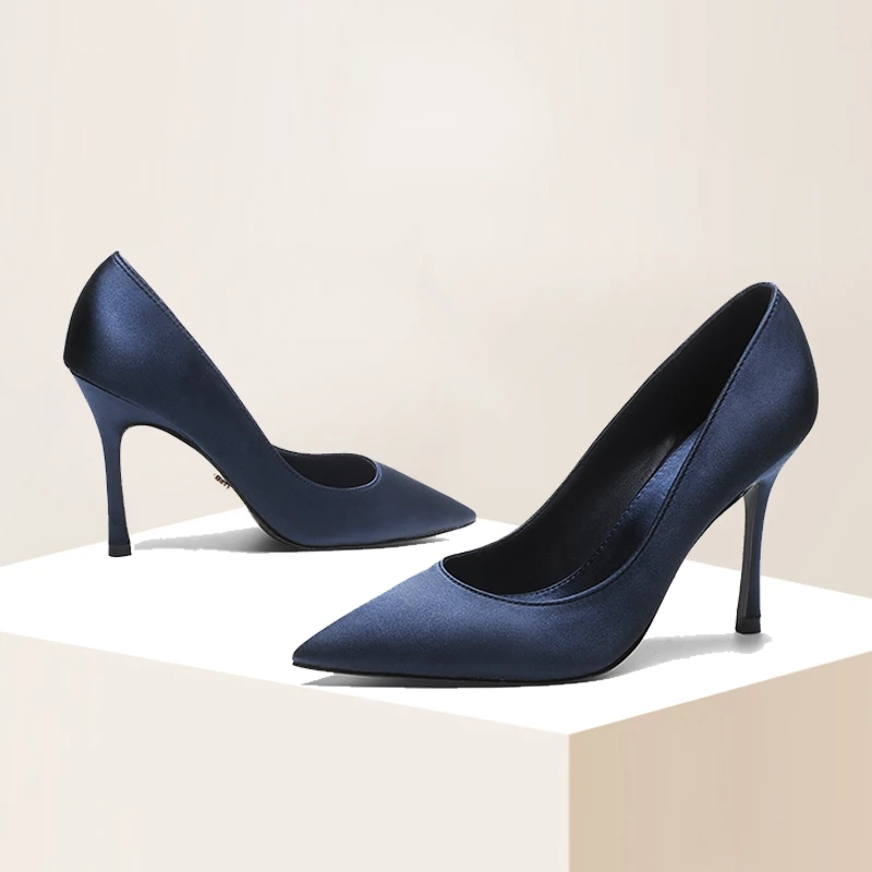 High Heels for Banquet Women Spring Autumn Catwalk Show Performance Dress Pumps Sexy Royal Blue 10cm Pointed Toe Slip-on Shoes