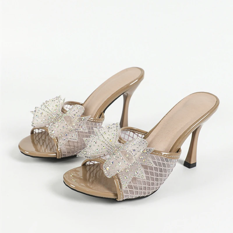 Liyke/летние модные женские тапочки со стразами и узлом-бабочкой сандалии красные