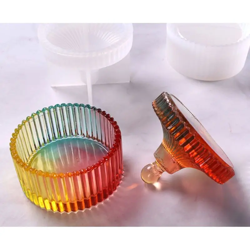 

Silicone Mold DIY Crystal Epoxy Molds Round Stripe Jewelry Storage Box Making
