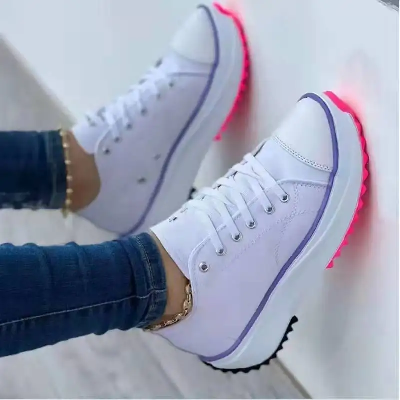 2022 Woman Platform Sneakers Women Casual Shoes Female Canvas Shoes Tennis Ladies Shoes Chunky Sneakers Lace Up Shoe Plus Size