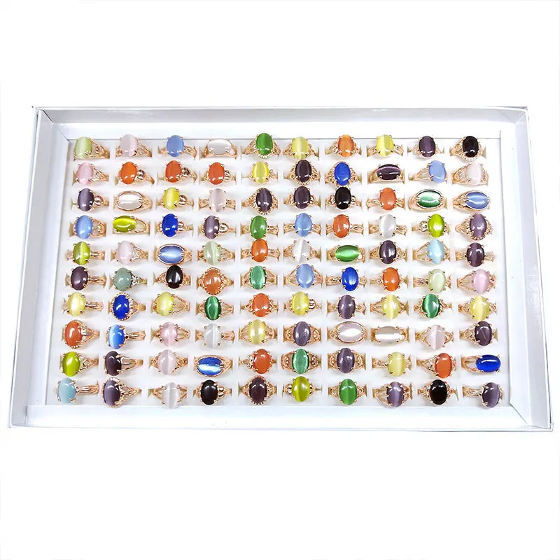 

100pcs/lot Mixed Bohemian Water Drop Opal Stone Geometric Gold Color Ring for Women Men Party Fashion Jewelry Gift Wholesale