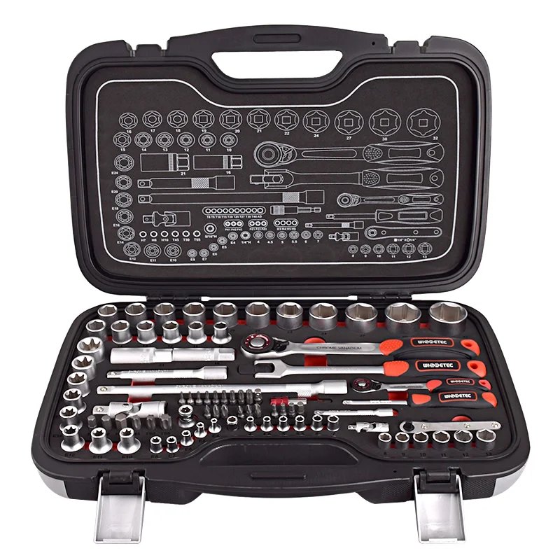 

83pcs Professional car repair multifunctional ratchet wrench 1/4" 1/2" hex socket hand tools spanner set combination toolbox