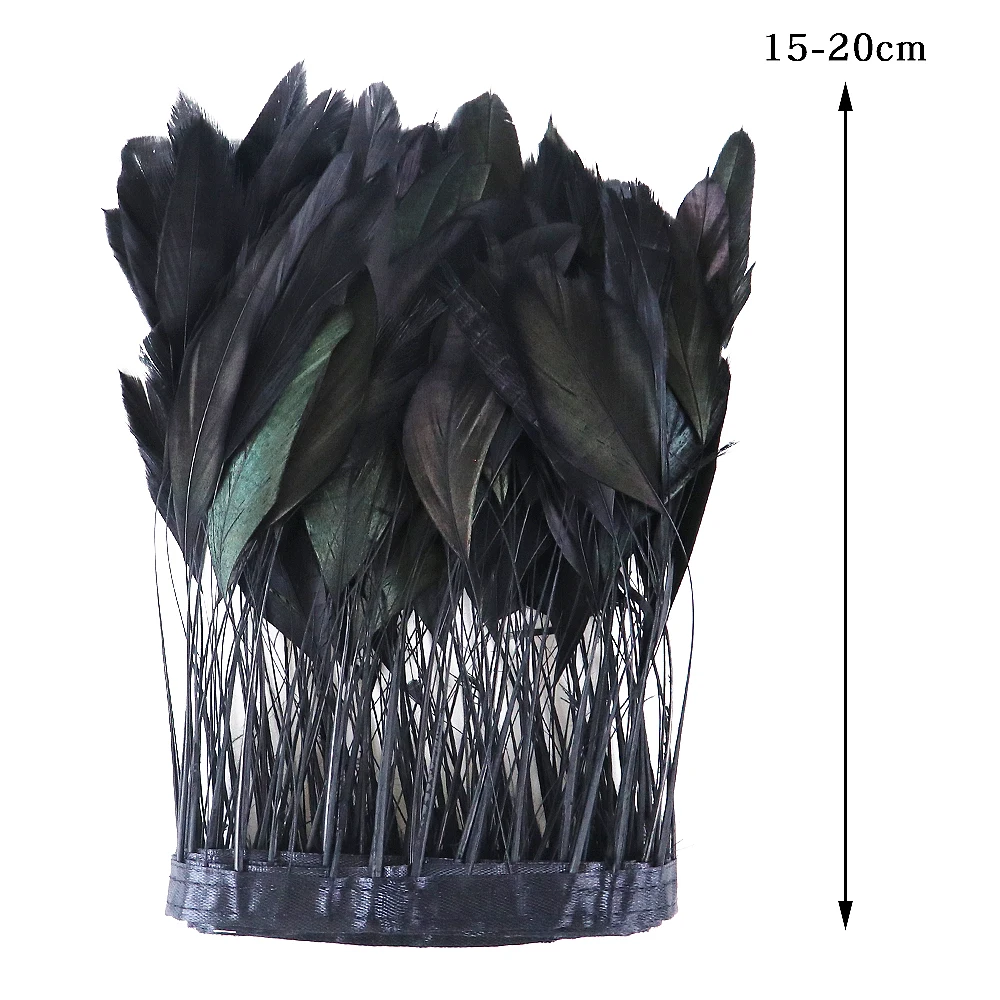 

2Meter Natural Stripped Coque Feather Trims Fringe Black Ribbon long Rooster Plume for Crafts Dresses Skirt Costume Decoration