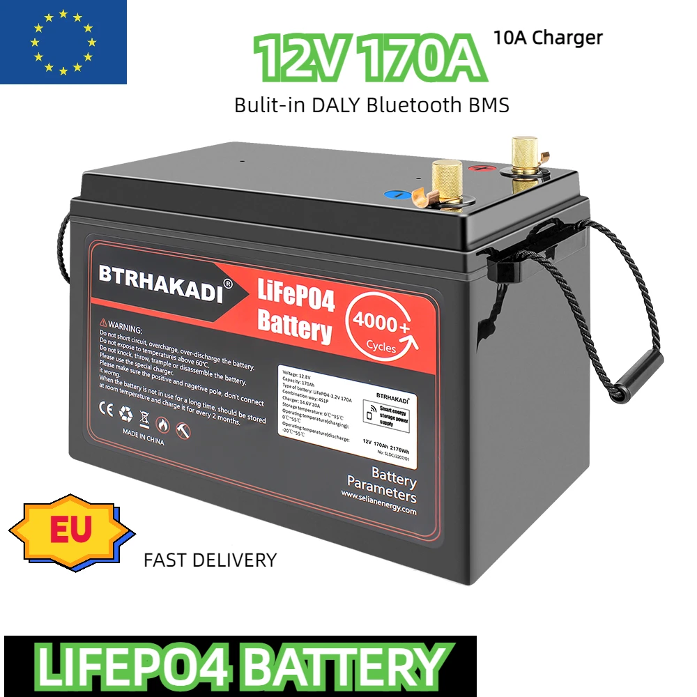 

HAKADI 12V 12.8V 170A 120A Smart BMS Lifepo4 battery EU STOCK for Boat Motor Electric Scooter Rechargeable battery Tax free