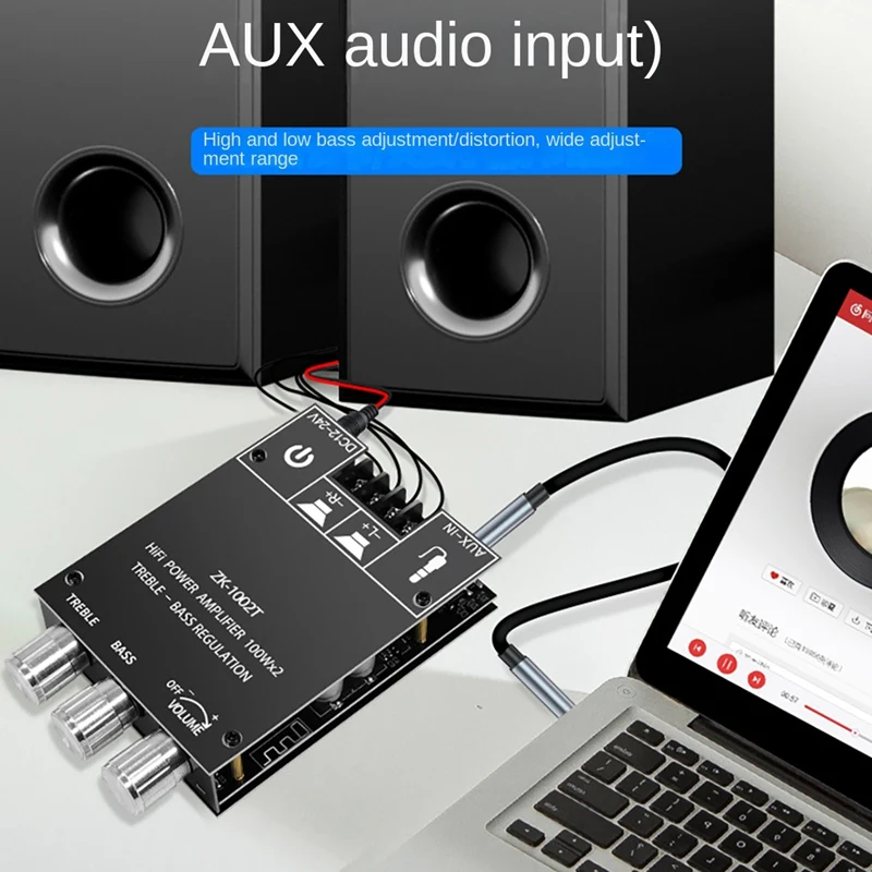 

AYHF-TPA3116D2 Digital Amplifier Board 100Wx2 High-Bass Adjustment BT5.0 Subwoofer Stereo Amplifier Board DC12-24V ZK-1002T