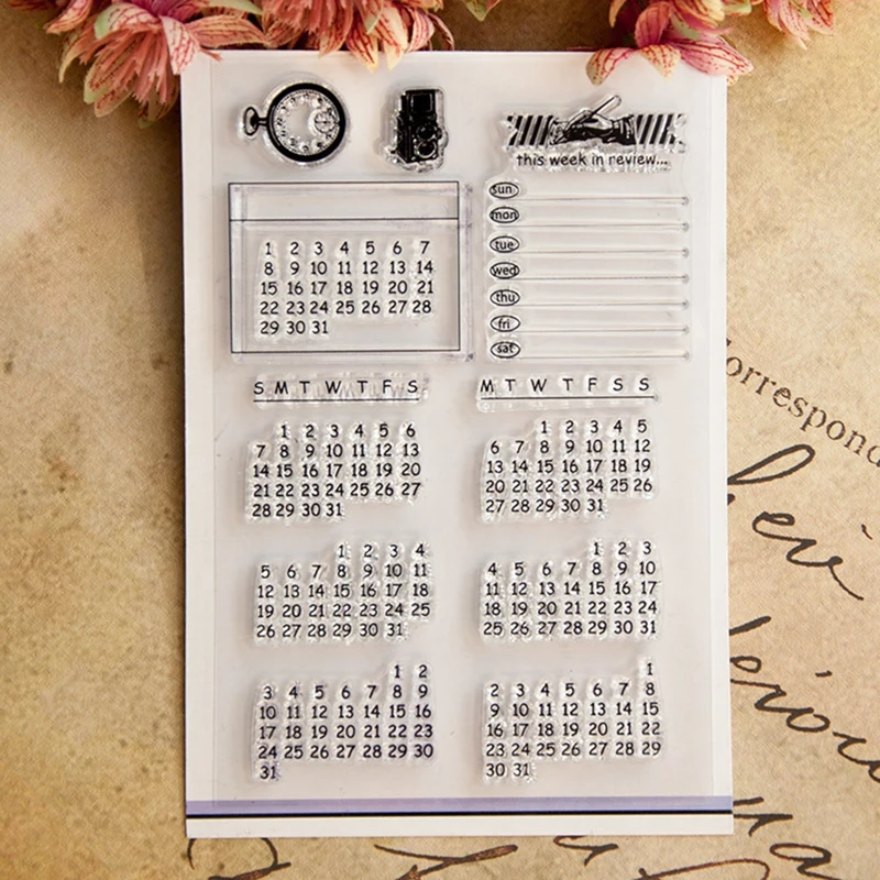 

Transparent Clear Perpetual Calendar Stamps Scrapbook Card Album Paper Stamps for Diy Handmade Silicone Rubber Roller Stamps