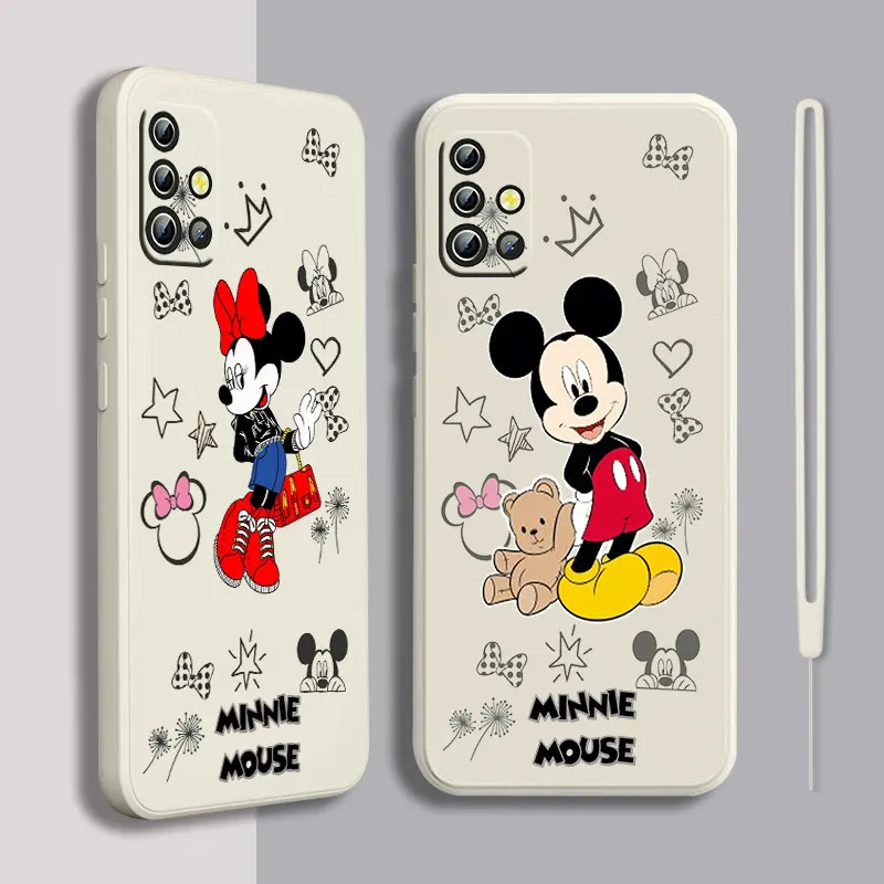 

Cute Mickey Minnie Anime Phone Case For Samsung A22 A30S A30 A31 A32 A33 A42 A50 A51 A52 A53 A71 A72 A73 Liquid Rope Soft Back