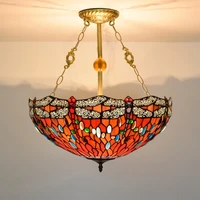 creative stained glass vintage red pastoral dragonfly 45cm anti chandelier large living room dining bedroom glass lamp