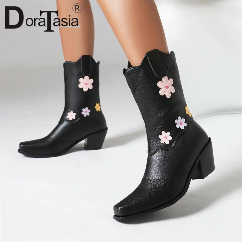 

Brand New Ladies Chunky High Heels Cowgirl Boots Fashion Flower Pointed Toe Womens Cowboy Boots Casual Party Western Woman Shoes