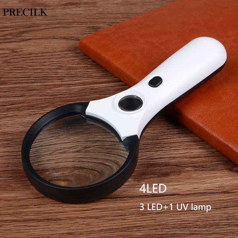 

3X 45X Double Lens 3 LED+1 UV Light Lamp Handheld Magnifier Loupe Repair Magnifying Glasses Elderly Children Reading Screen