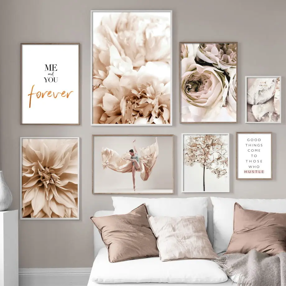 

Пион, цветок, лист, растение, танцевальная женщина, цитаты, постеры и принты, Картина на холсте, настенные картины для гостиной, домашний декор