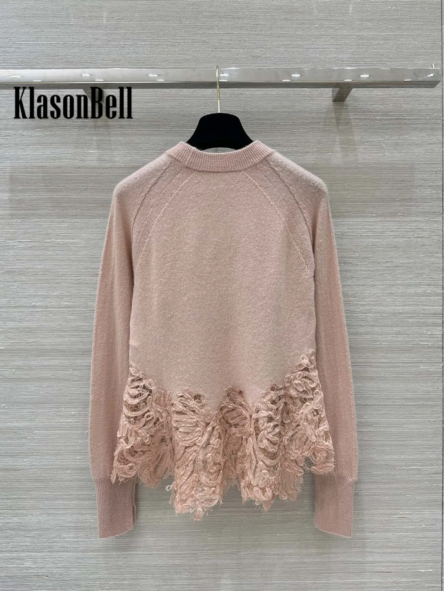 10.24 KlasonBell женский элегантный кашемировый трикотаж с кружевным подолом и