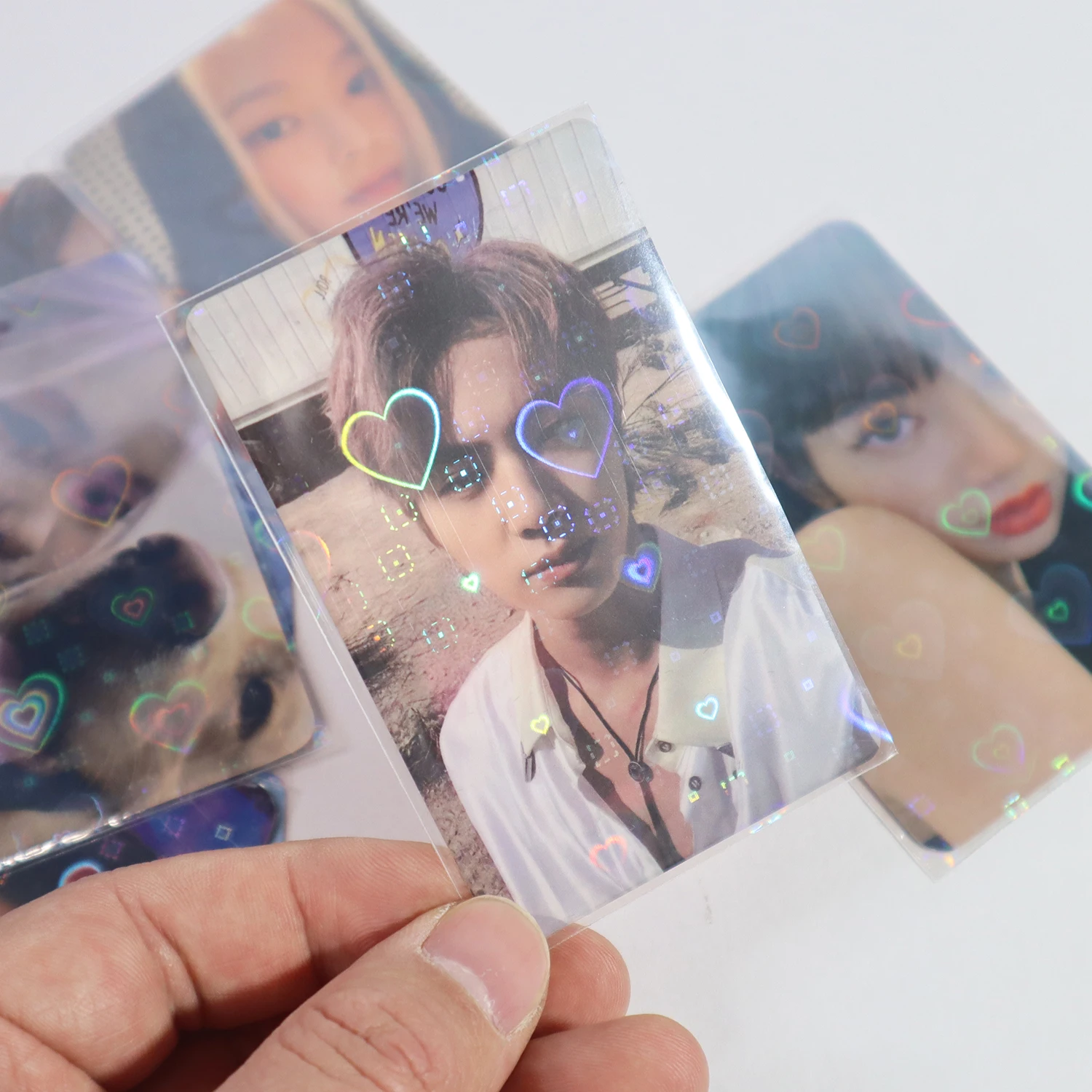 100ct Sweet Heart Foil Spark Shining Laser Clear Photo Holo Card Sleeves Korea KPOP Holographic Protector TCG Shield Cover |
