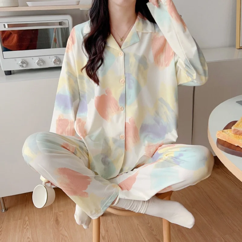 2023 New Ladies' Homewear Long-Sleeved Trousers Cardigan Suit Spring and Autumn Pajamas Women's Homewear Can Be Worn outside