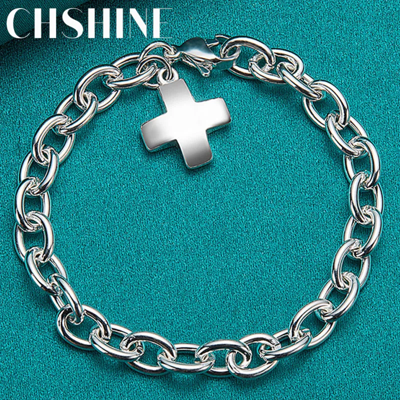 

CHSHINE 925 Sterling Silver Cross Pendant Charm Chain Bracelet For Woman Man Engagement Party Fashion Jewelry