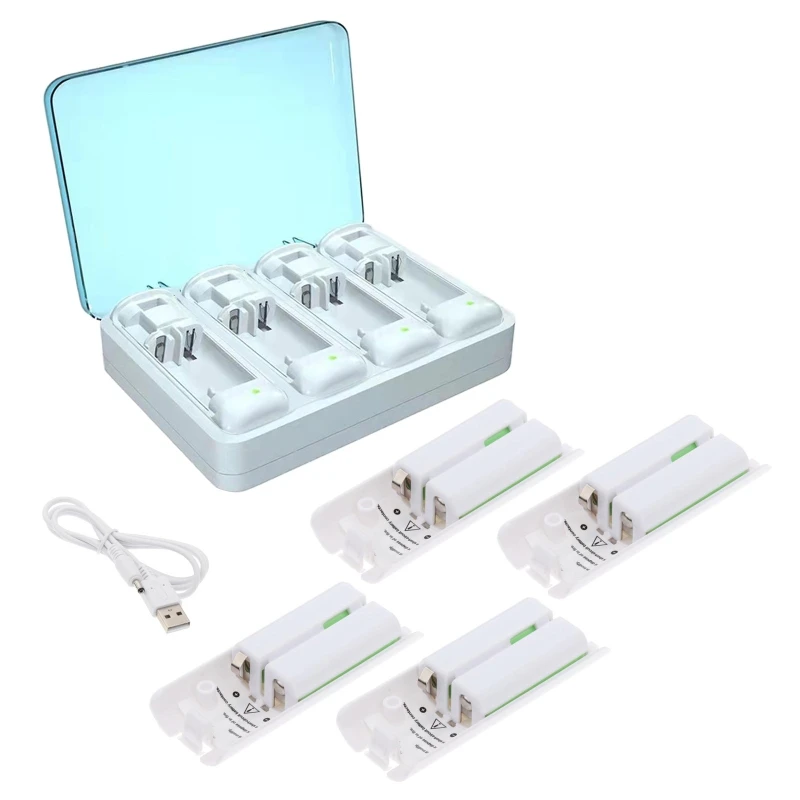 4 Slot Battery Charger ForWii/Wii UController 4x2800mAh Rechargeable Battery Packs + USB Charger+Charging Cable