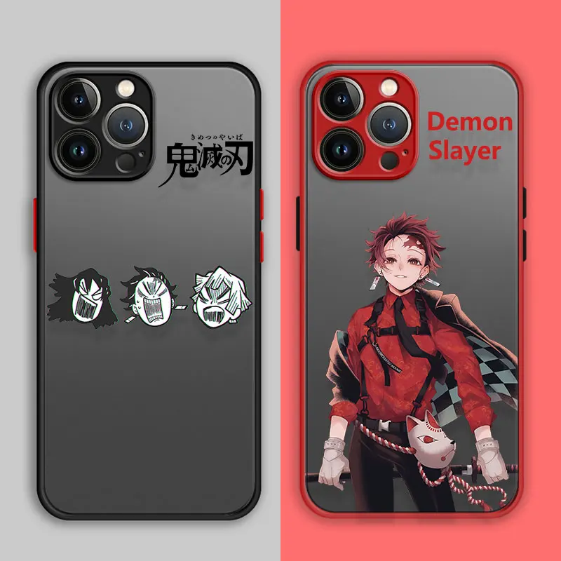 

Matte Funny Demon Slayer Phone Case For iPhone 13 12 11 14 Pro Max 11 12 X XS XR 7 8 Plus Luxury ShockProof Shell Cover