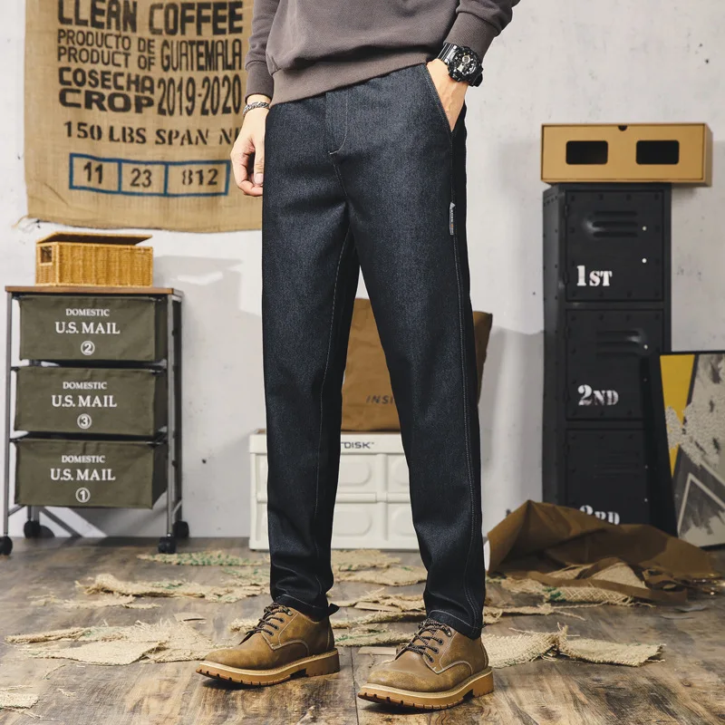 BHRIWRPY 2023 Spring Simple Retro Straight Wash Jeans Men's Solid Color Fashion Korean Men's Pants Denim