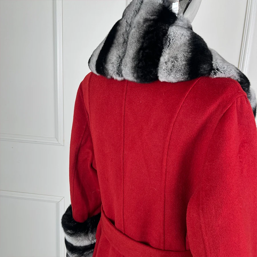 Пальто из натурального меха женские шерстяные пальто с воротником кролика рекс