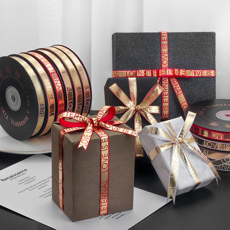 Бронзовые ленты, 1 см, 45 метров/рулон, для торта на День святого Валентина, День матери, яркие декоративные ленты из материала «сделай сам»