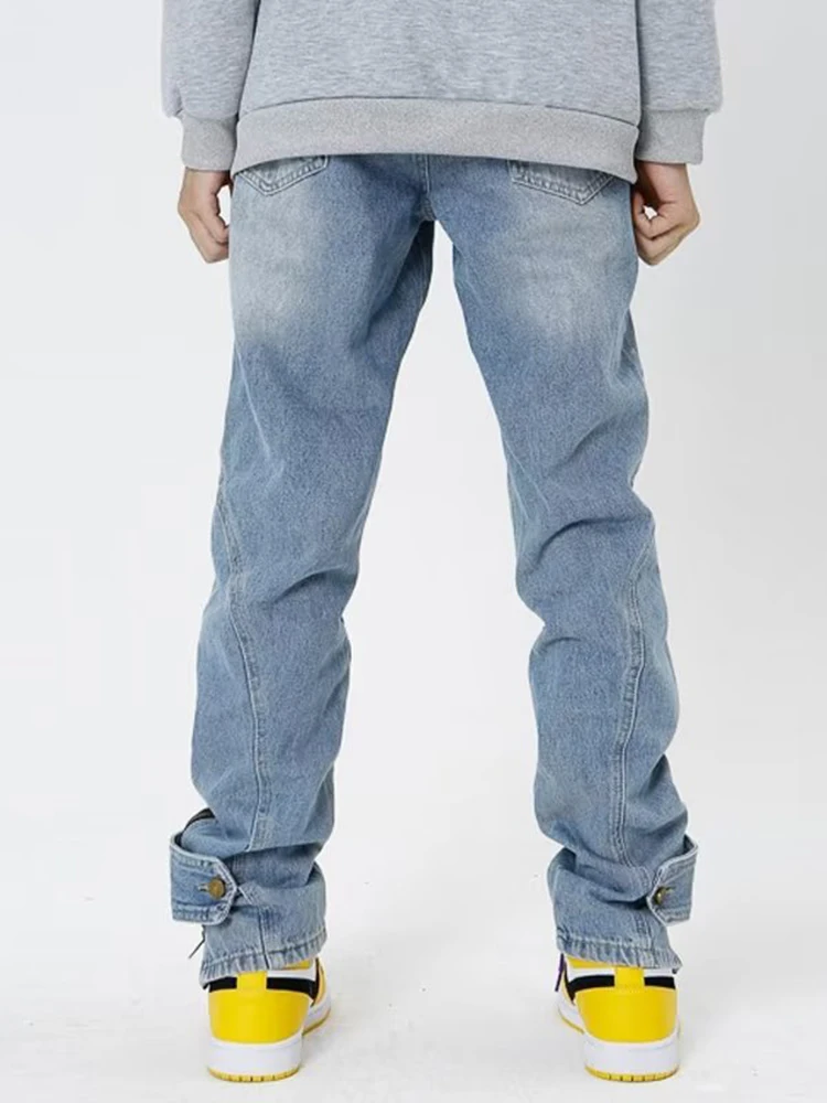 Menswear Pants New Korean Fashion Straight Tube Slim Fit Zipper Design Jeans Men Vintage Washed Male Trousers Mens Pants Denim