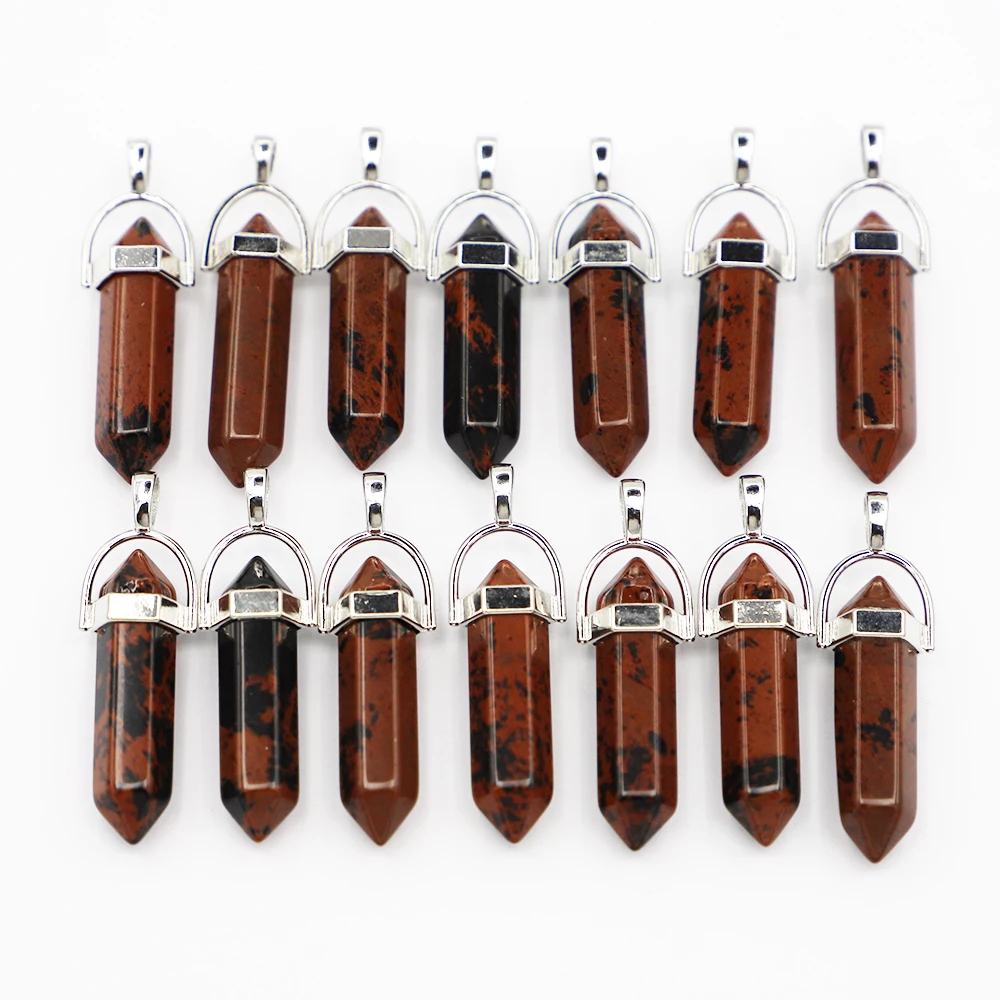 Natural Stone Gold Swan Pillar Hexagonal Pendant Necklace Fashion Mineral Healing Reiki Charms Jewelry Accessories  Making 24Pcs