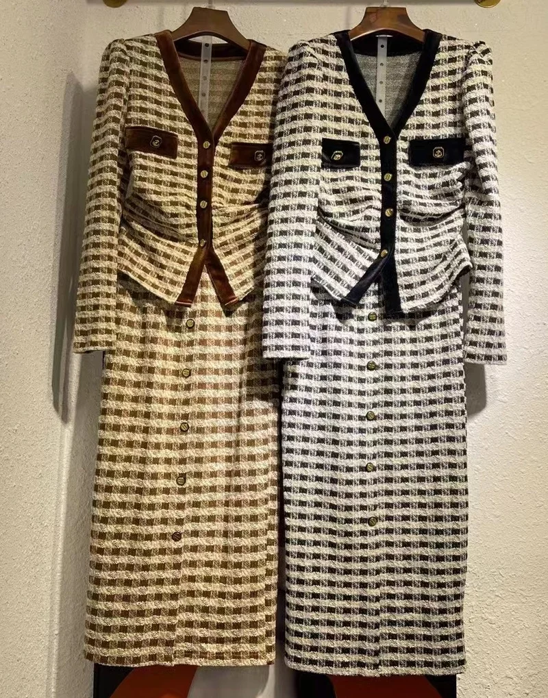 Женский трикотажный Костюм-двойка бархатный кардиган с V-образным вырезом и юбка