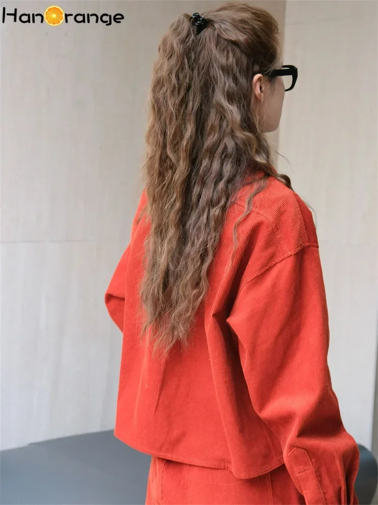 HanOrange 2024 осень-зима модная Вельветовая рубашка Женский мягкий толстый свободный