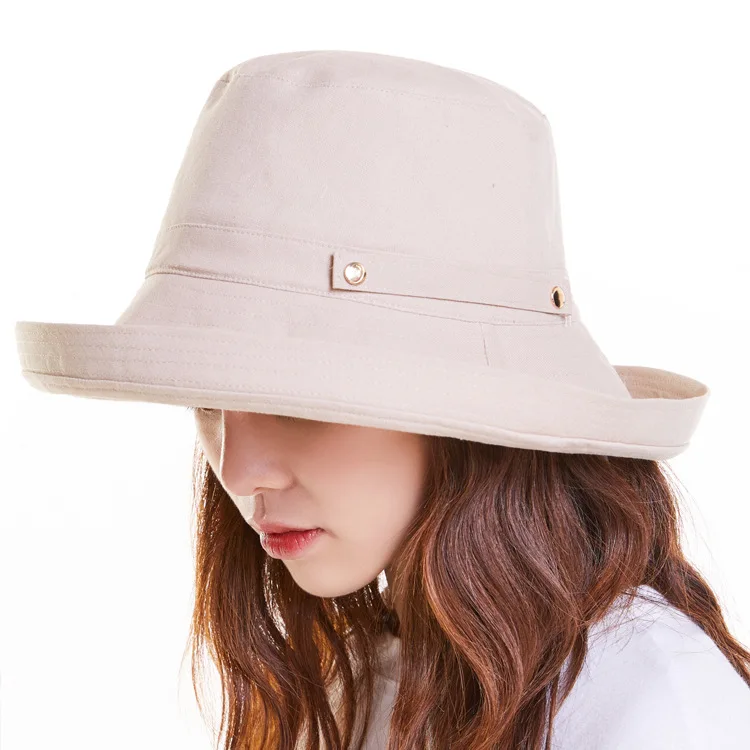 Fisherman's Hat Female Cotton Linen Simple Basin Cap Beach Outing Large Edge Windproof Sunscreen Sun Hat Free Shipping Sun Visor