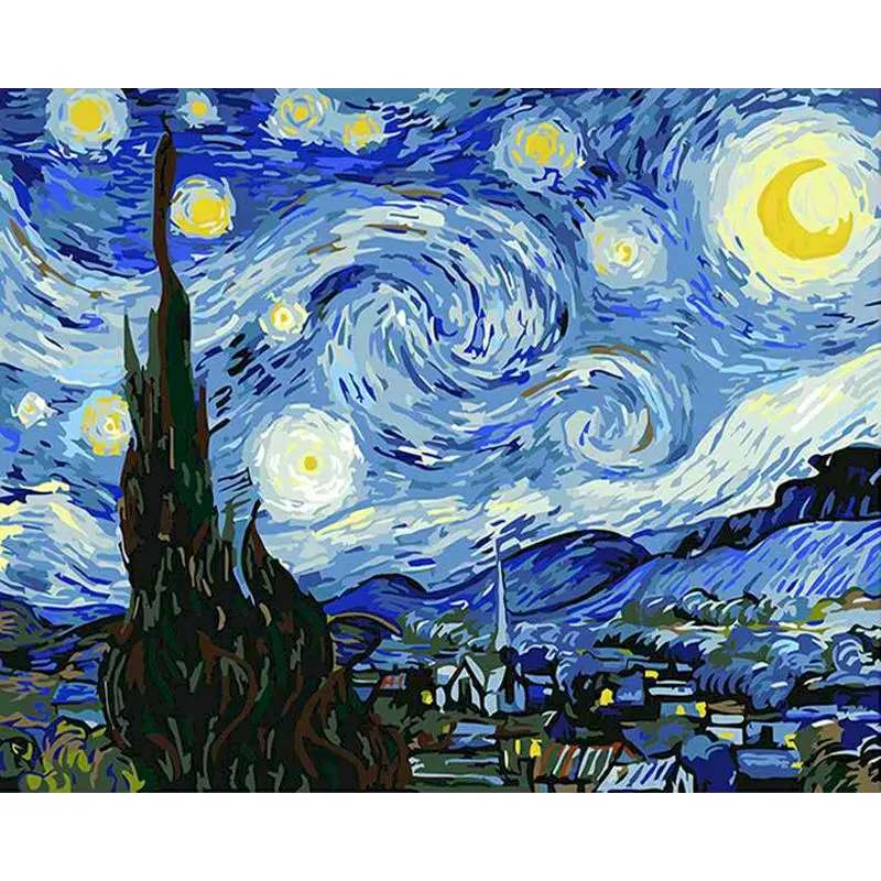 

GATYZTORY DIY Frame Painting by numbers Van Gogh Starry Sky Picture Paint Scenery Coloring by numbers Home Decoration Wall art