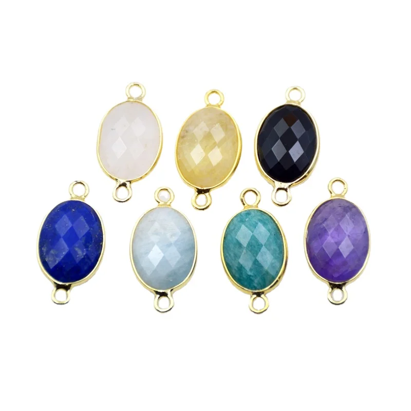 

Natural Gemstone Pendants Faceted Double Charms for Necklace Amethyst Crystal Amazonite Connector for Bracelet Jewelry Making