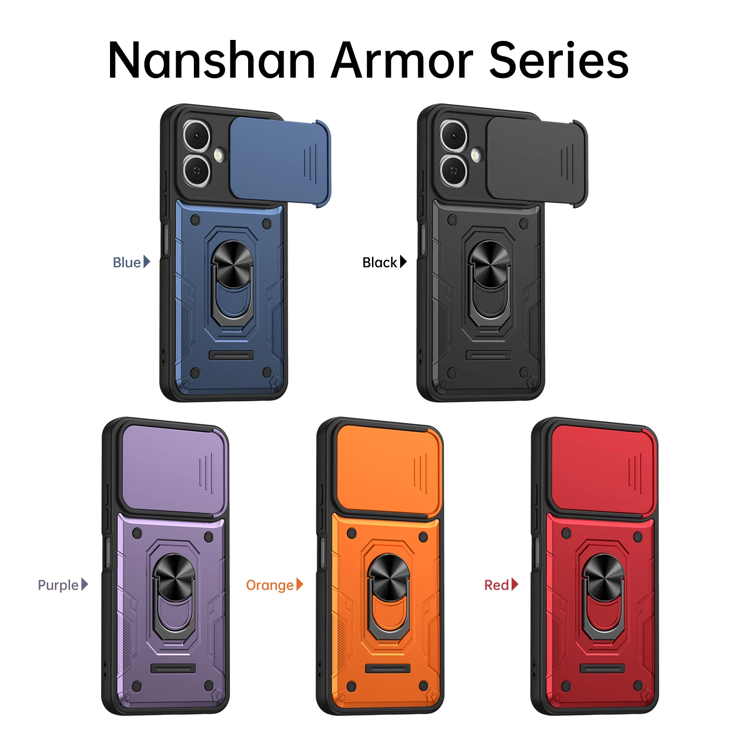 Противоударный чехол Nanshan Armor для Tecno Spark Go 2 KM4 с защитой камеры, металлическим кольцом-подставкой и держателем для телефона (art.: 3920dcaebe528) - 3920dcaebe528