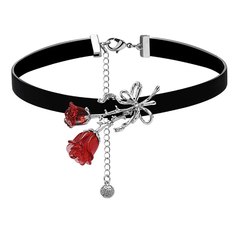 

Eetit Hip Hop Leather Bow Tie Rose Flower Torques Choker Necklace Personalized Charm Zinc Alloy Jewelry for Women Gala Gift