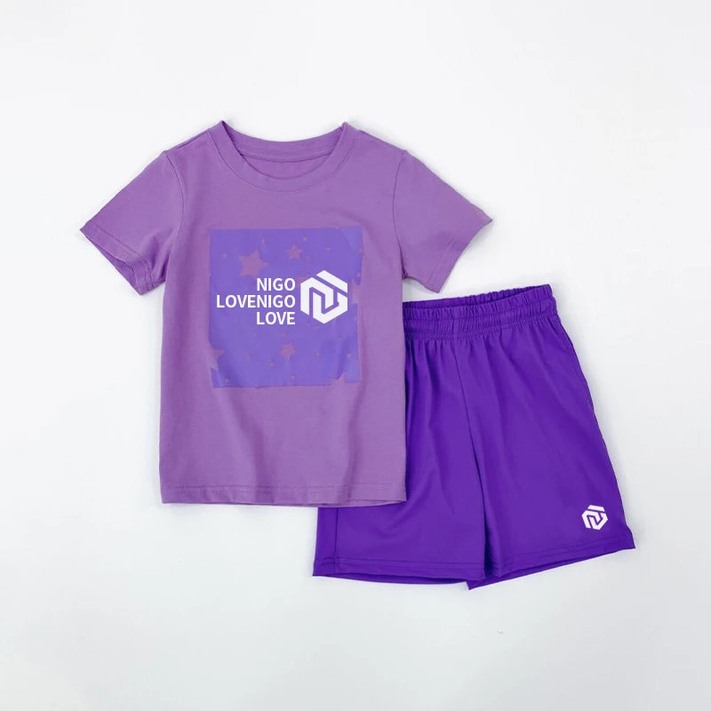 

NIGO Children's Cotton Logo Print T-Shirt Lightweight Shorts Suit #nigo34598