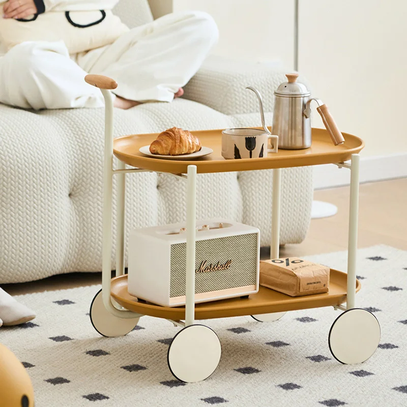

Nordic Creative Wheels Trolley Removable Sofa Side Several Modern Small Family Tea Table Simple Ins Double Storage Cart