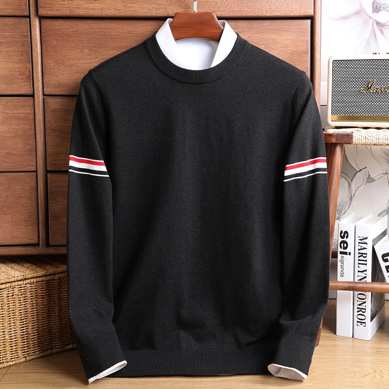

Woolen Sweater Autumn Winter Men's Sweats Fashion Brand Slim Casual Coats Women Cotton Striped Armband Pullover Sweats