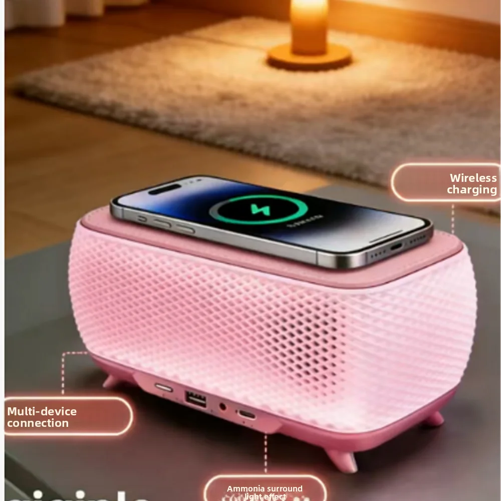 Фото Портативная Bluetooth-колонка VYOPBC с беспроводной зарядкой, подсветкой и мощными басами для рабочего стола №4