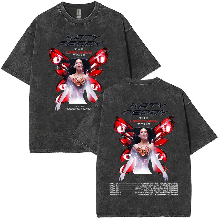 Футболка с альбомом Singer Katy Perry The Lifetimes Tour 2025 мужская и женская винтажная стираная