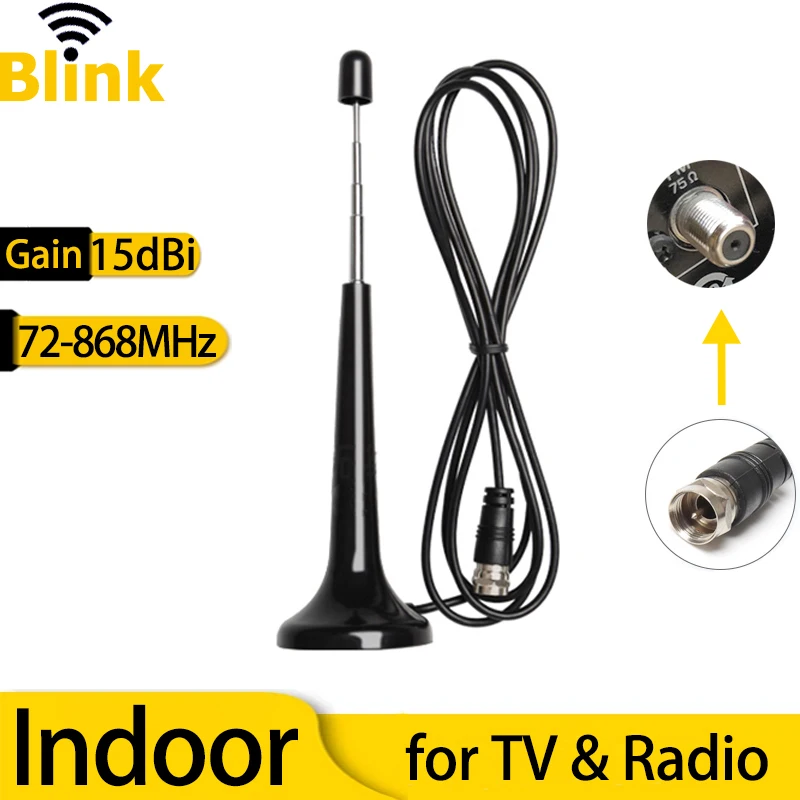 15dBi Indoor 4K Digital TV Radio FM Antenna Home DVB-T2 ISDB Signal Booster Amplifier 72-868M Magnetic Base Omni Antenna Receive