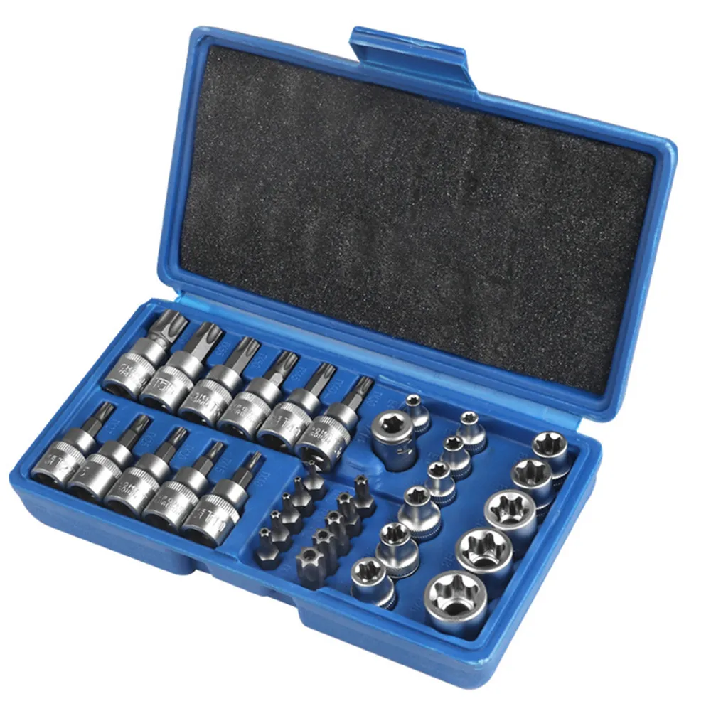 

Набор торцевых головок Torx и E-Torx, 34 шт., хромованадиевая сталь