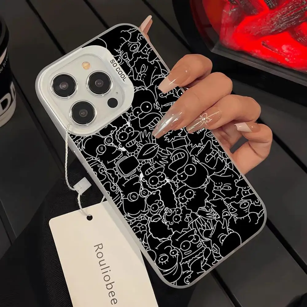 Чехол для телефона с аниме-персонажами Симпсонов (мультфильм) для iPhone 17 16 15 14 13 12 Pro Max Air Plus, цветной, серебристый, жесткий корпус (art.: 3920db389f8b2) - 3920db389f8b2