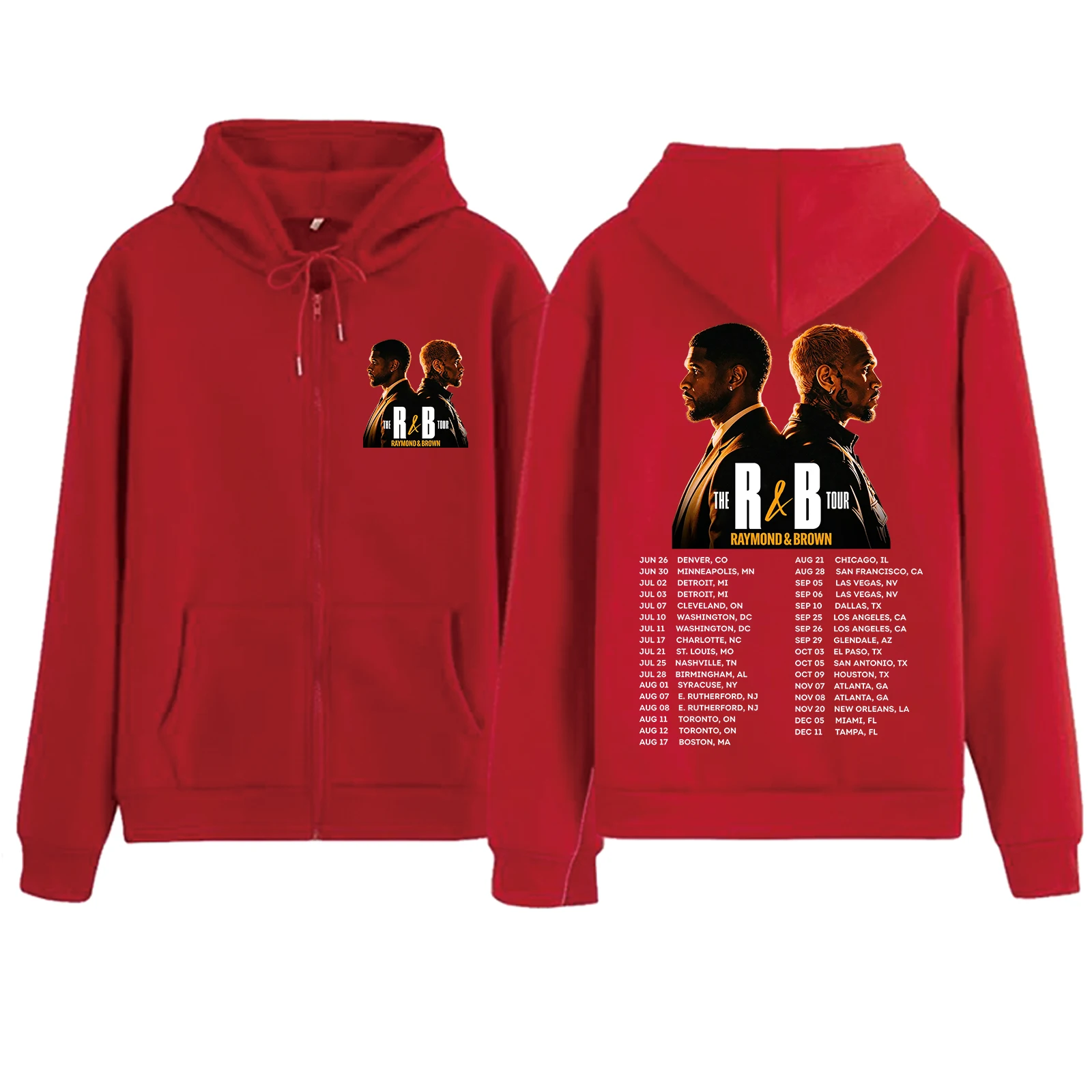 Фото Худи на молнии Usher Chris Brown The R&B Tour 2026, повседневная толстовка оверсайз, уличная одежда унисекс, хип-хоп куртка с капюшоном на молнии №4