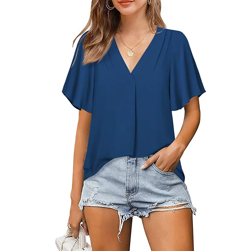 

Dinboa-2022 Chemise En s En Mousseline De Soie Femme, Haut Ample Col En V, New Collection t
